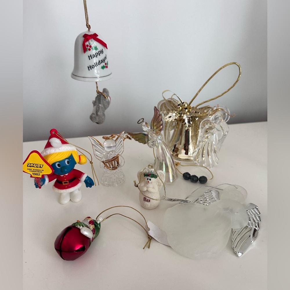 ✨ Vintage Christmas Ornament Lot – Angels, Bells, Smurf, Ganz ✨